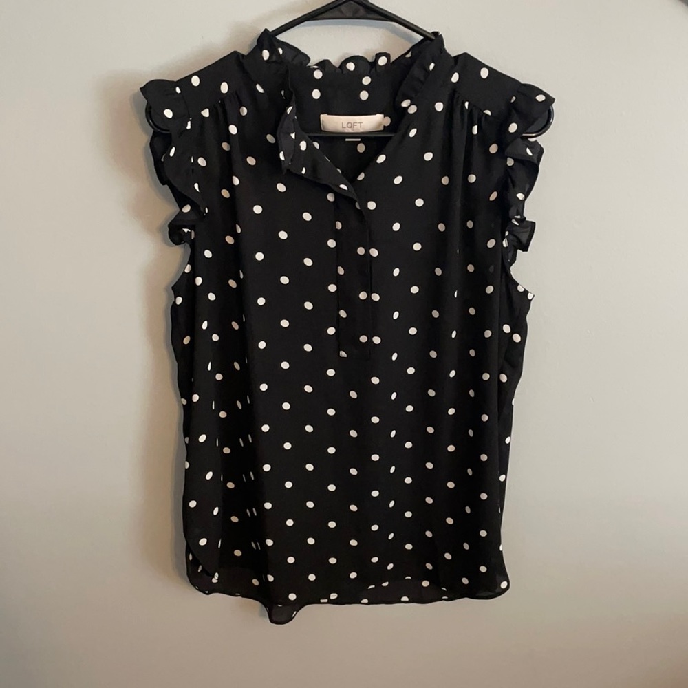LOFT black with white polka dots tank top.